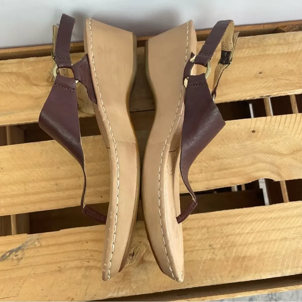 Born Galley Cliffside brown leather sling back wedge heels size 11